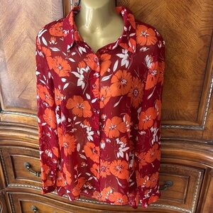 CAbi Red Floral Blouse
